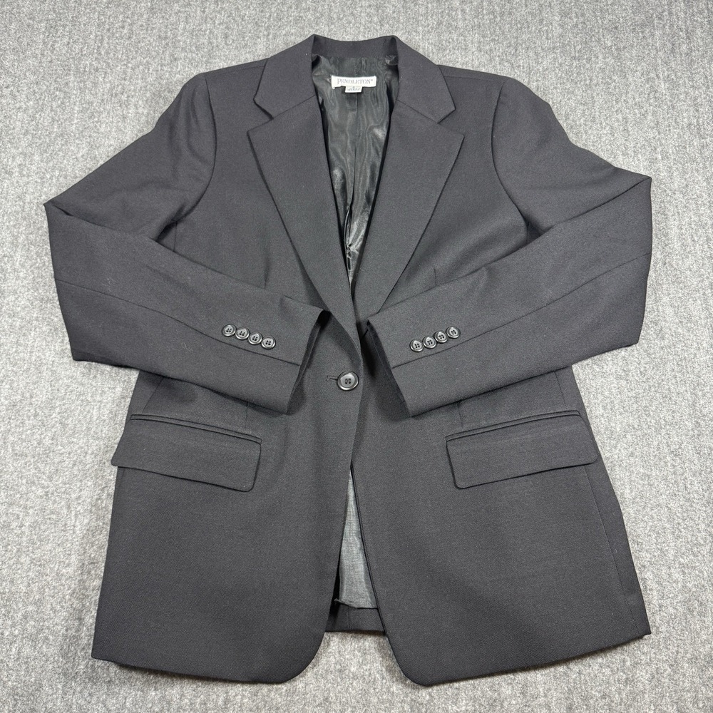 Pendleton Womens Size 8 Black Wool Blazer Jacket Single Button Career Classic